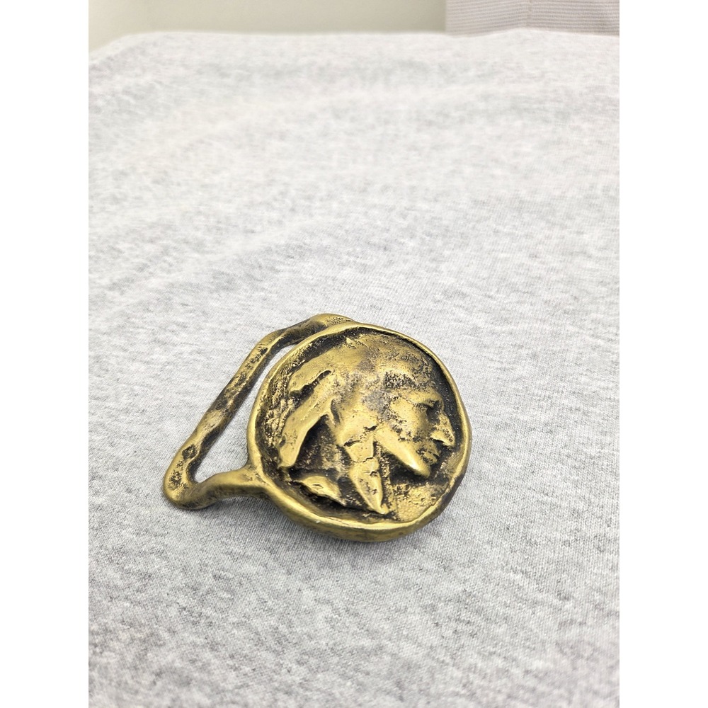 Rare Vintage Handmade Native American Indian Chief Head Solid Brass Belt Buckle - Picture 9 of 9